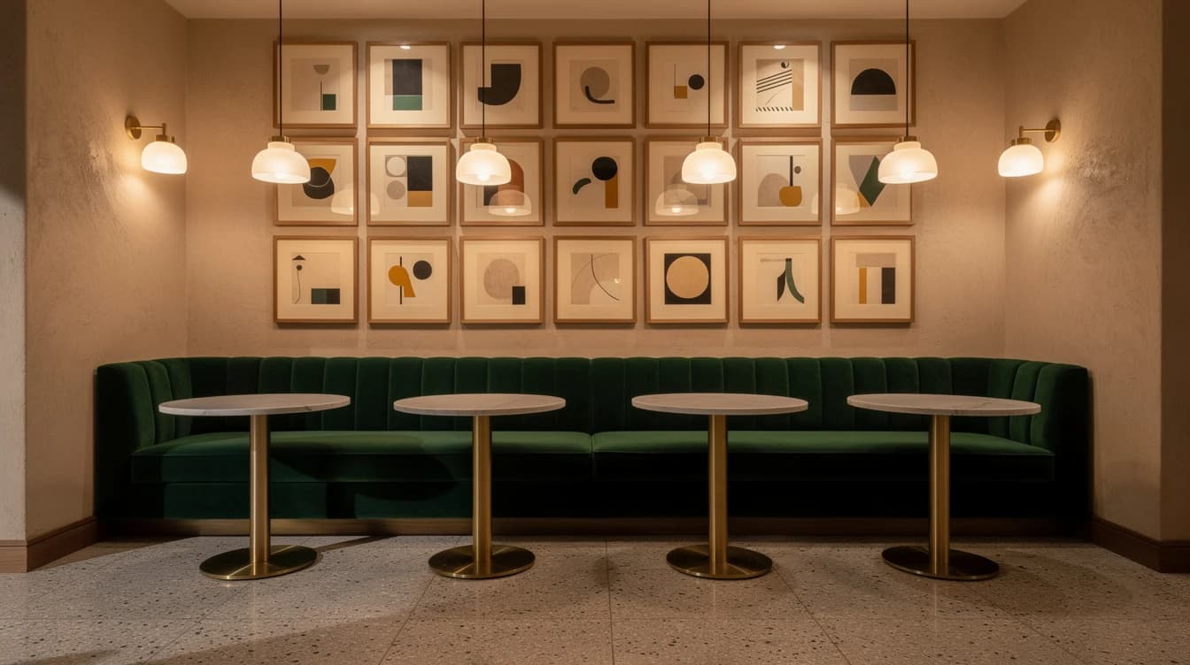 Restaurace / kavárna s kurátorovanou sadou 24 rámů