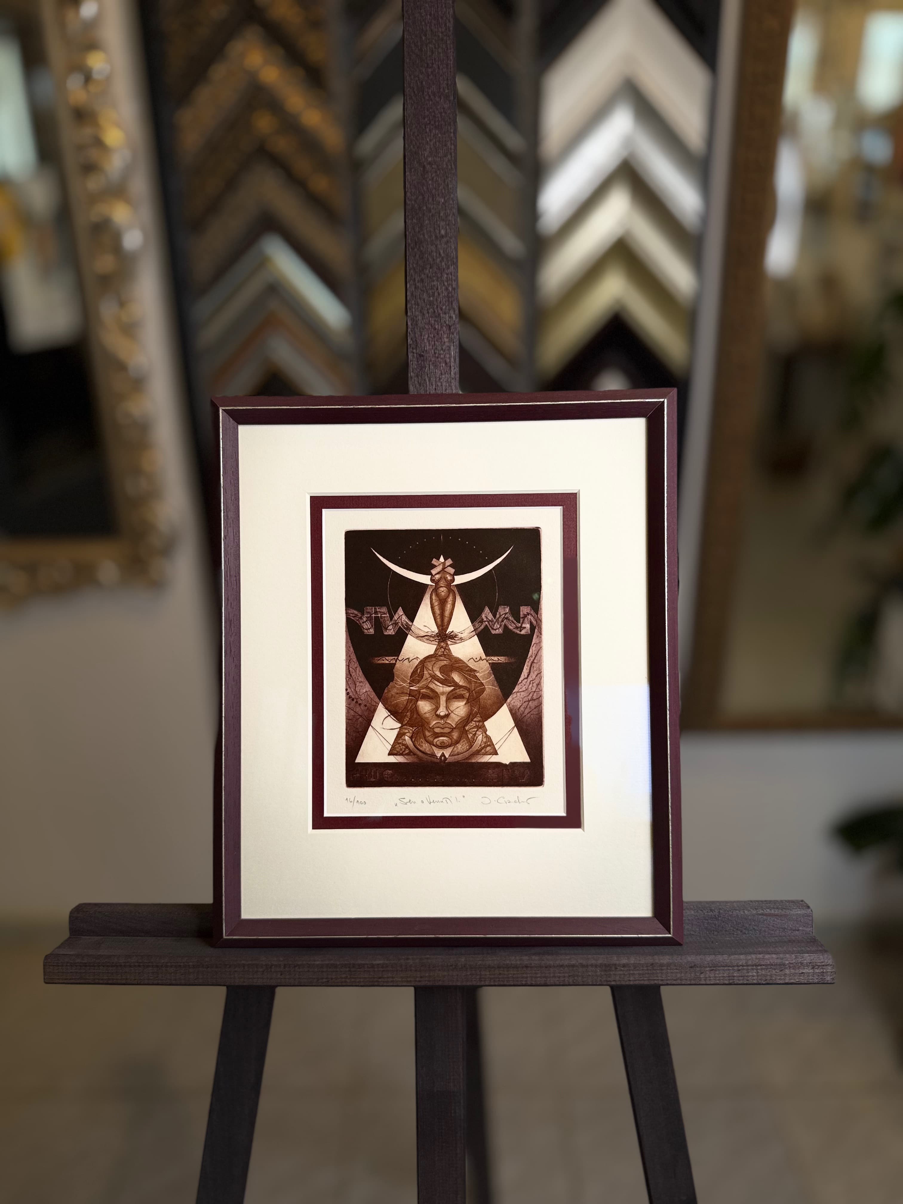 Symbolická grafika — Burgundský rám, dvojitá pasparta | Atelier Homolka